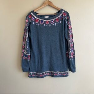 SCULLY women’s gray long sleeve embroidered top size medium western bohemian